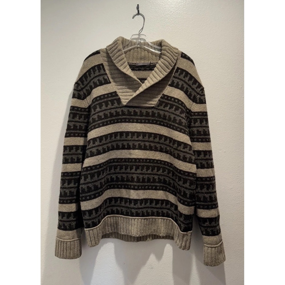 Vince Men's Size Medium‎ Beige Shawl Collar 100% Wool Knit Pullover Sweater READ